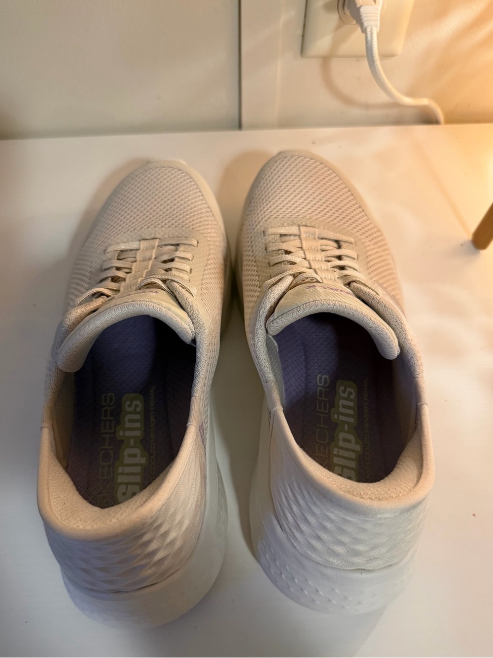 Skechers Mesh Walking Sneakers in Light Gray with Lilac Details - Picture 3 of 7